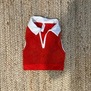 Offline Red and White Collared Top